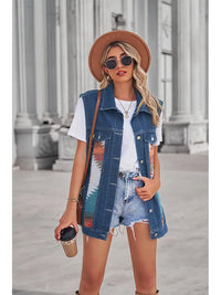 Jeansweste mit Patchwork, geometrischem Muster und Knopfverschluss