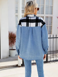 Jeansjacke im Oversize-Schnitt im Used-Look mit Karomuster