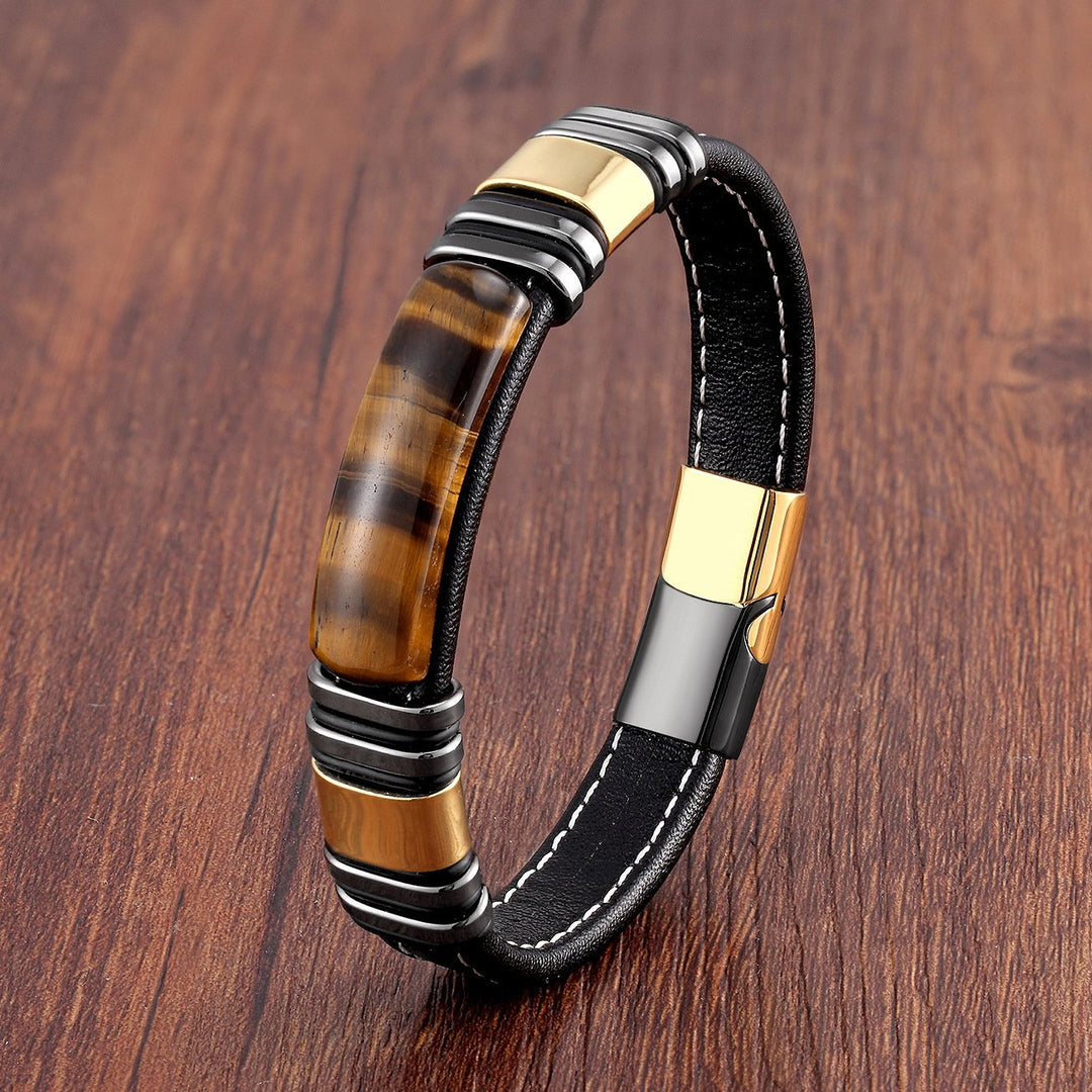 Herren Lederarmband Aus Echtem Leder Mit Magnetischem Edelstahl-Design Vulcan Für Stil Und Robustheit