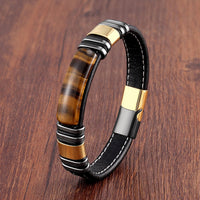 Herren Lederarmband Aus Echtem Leder Mit Magnetischem Edelstahl-Design Vulcan Für Stil Und Robustheit