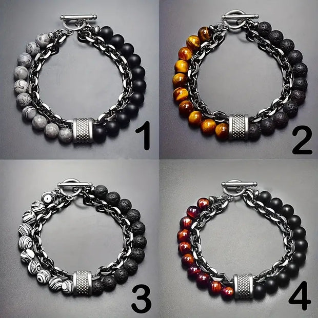 Tigerauge Perlenarmband Steel Streaks Robustes Stahlarmband Mit Wildem Stil Für Urbane Könige