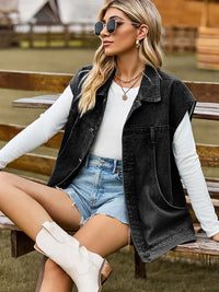 Jeansweste im Used-Look mit Taschen und lockerer Passform