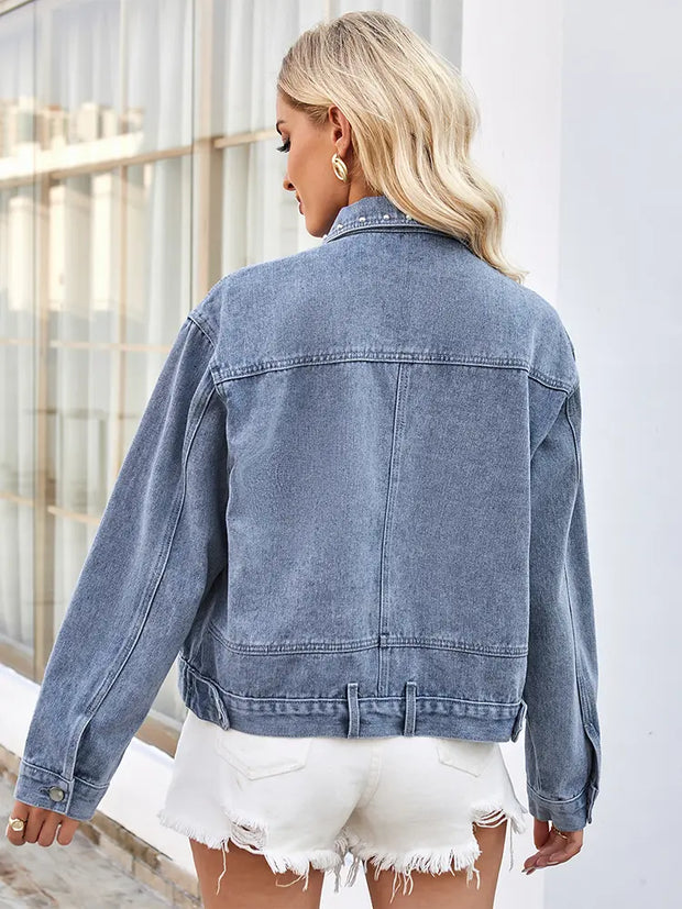 Jeansjacke im Oversize-Schnitt mit Nieten und Knopfverschluss