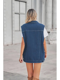Jeansweste mit Patchwork, geometrischem Muster und Knopfverschluss
