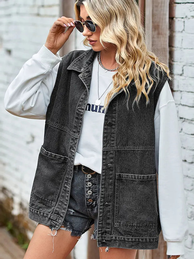 Jeansweste mit lockerer Passform in Schwarz