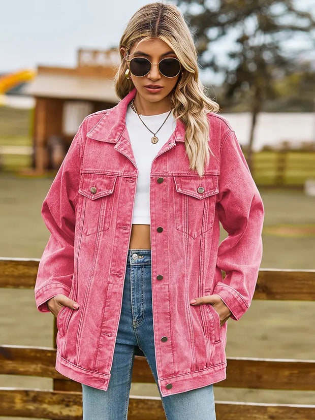 Jeansjacke mit Knopfverschluss, Taschen und lockerer Passform