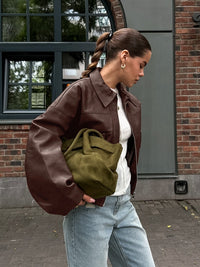 Lederjacke im Oversize-Schnitt mit Stehkragen