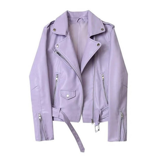 Biker-Lederjacke mit Reißverschlüssen und Gürtel