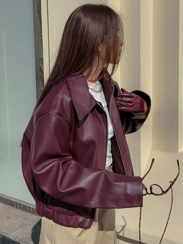 Lederjacke mit Reverskragen, Reißverschluss und Knopfverschluss