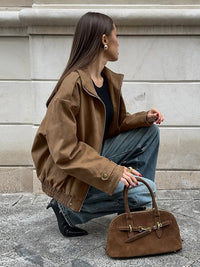 Wildleder-Overshirt mit Reverskragen