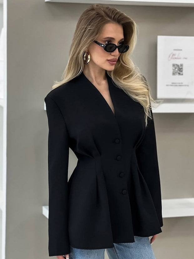 Blazer mit figurbetontem Schnitt, Reverskragen und V-Ausschnitt