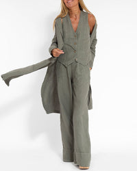 GracefulEase - Einfaches, elegantes Set aus Leinenweste und weiter Hose