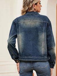 Jeansjacke im Used-Look mit Knopfverschluss und Taschen und langen Ärmeln