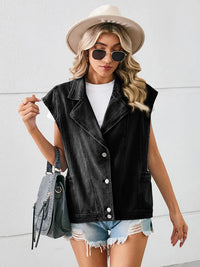 Jeansweste im Used-Look mit Knopfverschluss und lockerer Passform