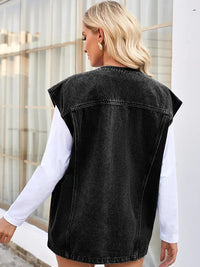 Jeansweste im Used-Look mit Knopfverschluss und mehreren Taschen