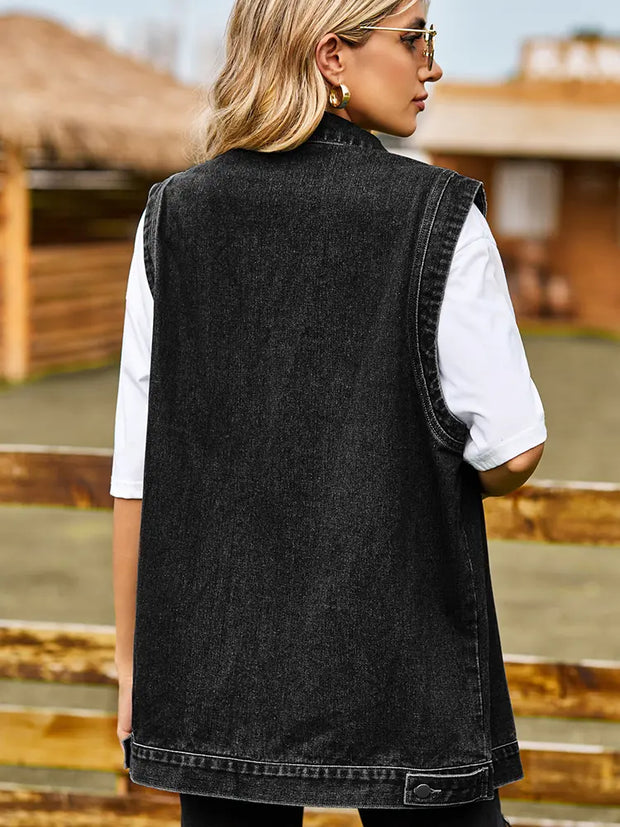 Jeansweste mit Knopfverschluss, Taschen und lockerer Passform