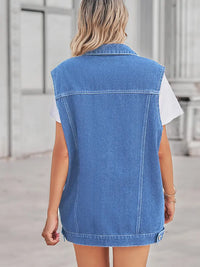 Jeansweste mit Patchwork, geometrischem Muster und Knopfverschluss