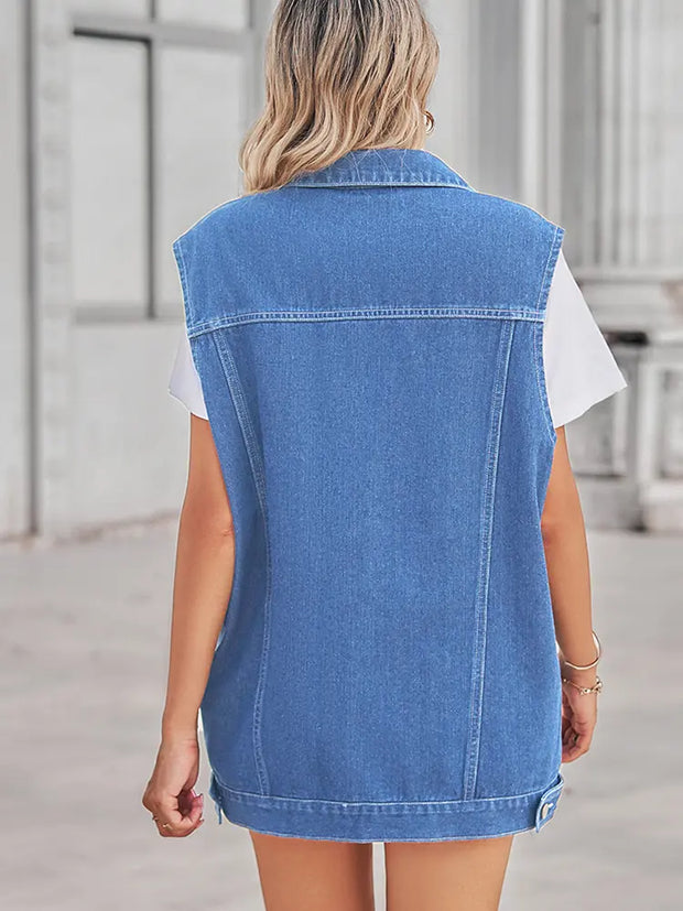Jeansweste mit Patchwork, geometrischem Muster und Knopfverschluss
