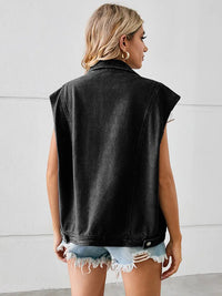 Jeansweste im Used-Look mit Knopfverschluss und lockerer Passform