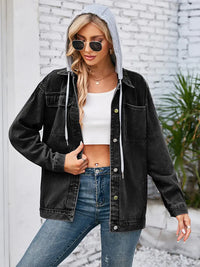 Jeansjacke im Vintage-Look mit Kapuze