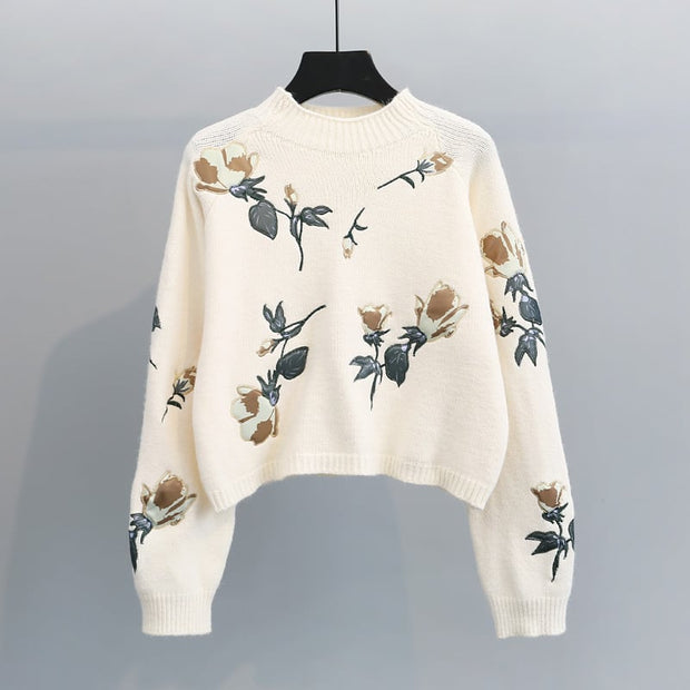 Damenstrickpullover mit Blumenstickerei - Adrienne