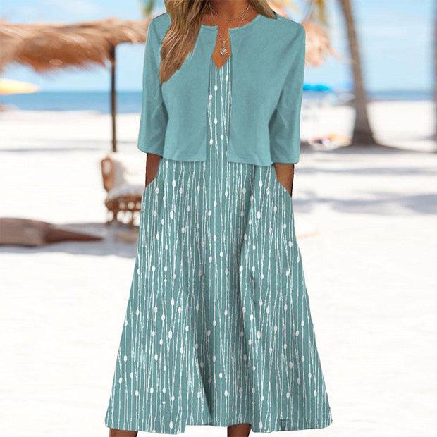 Frieda – Frisches Midikleid mit V-Ausschnitt und Jacke
