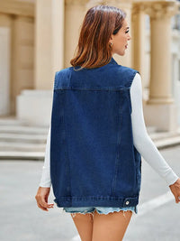 Jeansweste mit figurbetontem Schnitt, Knopfverschluss und Taschen