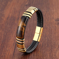 Herren Lederarmband Aus Echtem Leder Mit Magnetischem Edelstahl-Design Vulcan Für Stil Und Robustheit