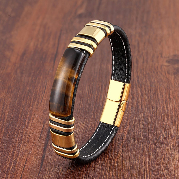 Herren Lederarmband Aus Echtem Leder Mit Magnetischem Edelstahl-Design Vulcan Für Stil Und Robustheit
