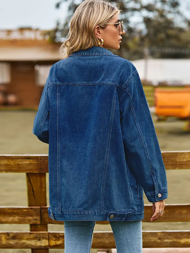 Jeansjacke mit Knopfverschluss, Taschen und lockerer Passform