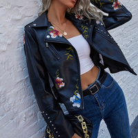 Lederjacke mit Blumenstickerei