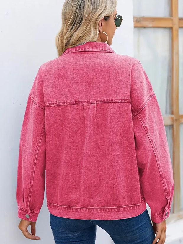 Jeansjacke im Used-Look mit Knopfverschluss und lockerer Passform