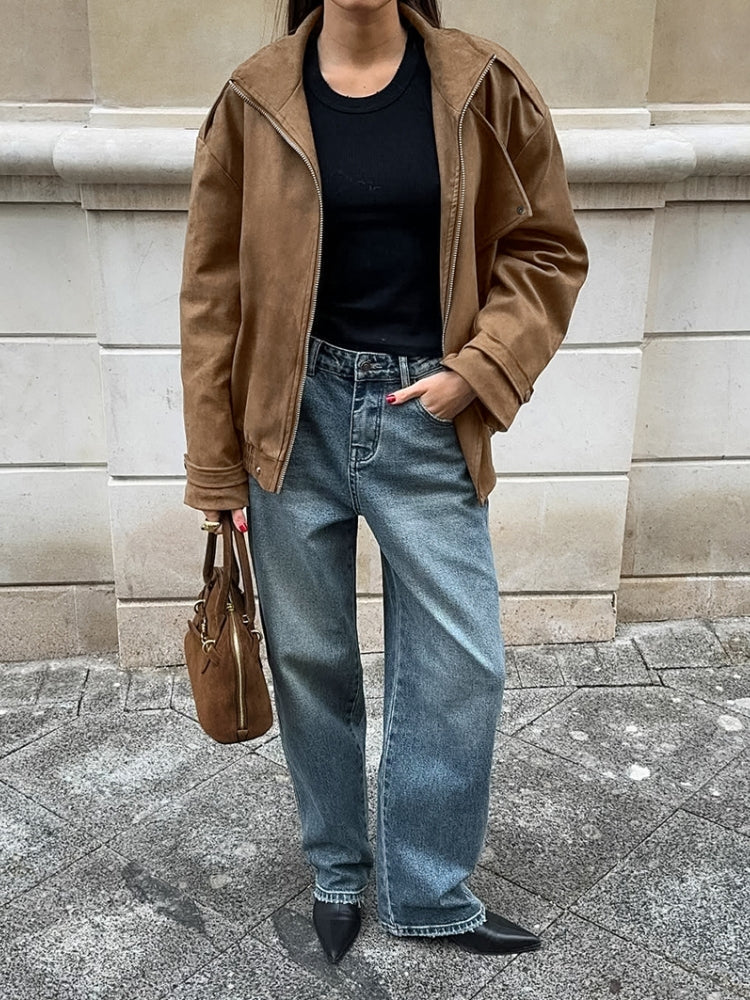 Wildleder-Overshirt mit Reverskragen