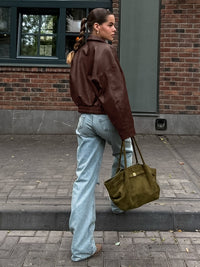 Lederjacke im Oversize-Schnitt mit Stehkragen