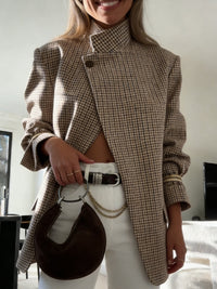 Blazer mit Karomuster, Stehkragen und lockerer Passform
