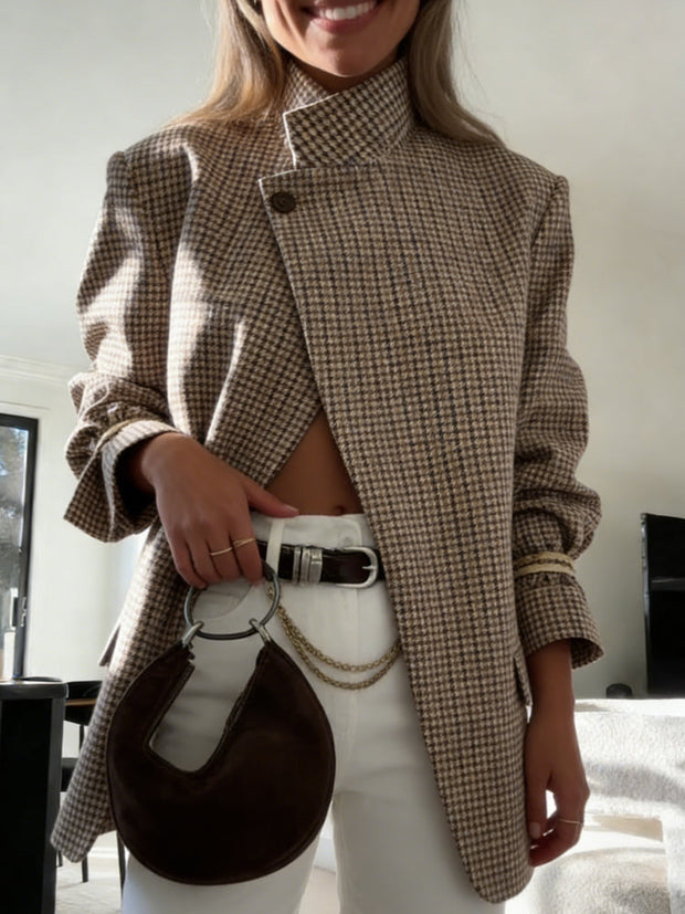 Blazer mit Karomuster, Stehkragen und lockerer Passform
