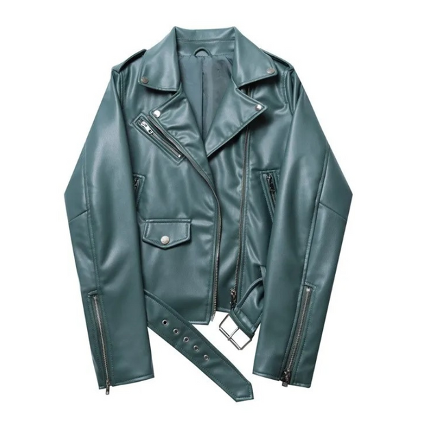 Biker-Lederjacke mit Reißverschlüssen und Gürtel