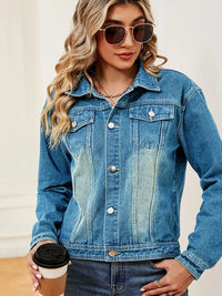 Jeansjacke im Used-Look mit Knopfverschluss und Taschen und langen Ärmeln
