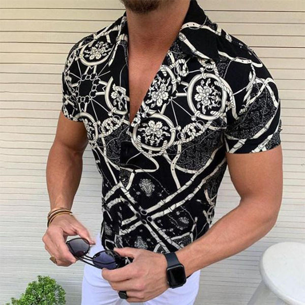 Schones bedrucktes Herren Kurzarm Hemd mit Print