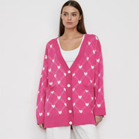 Damen Strickjacke mit Knöpfen und Herzdruck - Leeni