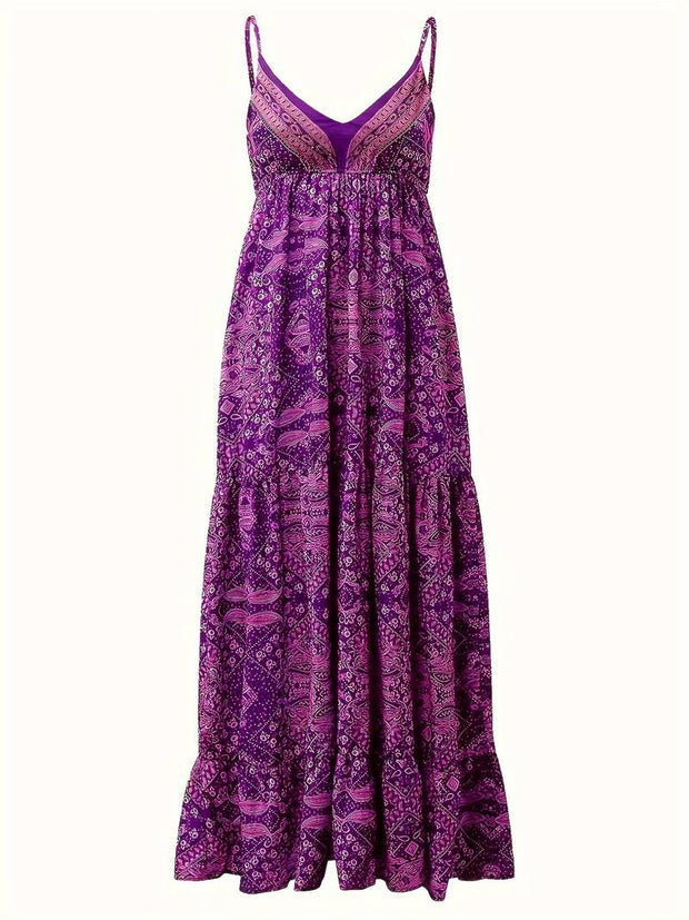 Yeva - Langes Kleid im Bohème-Stil mit Ethno-Print