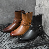 Herren Freizeitstiefel mit seitlichem Reißverschluss und Zierriemen - Patrick