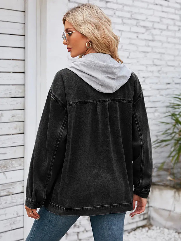 Jeansjacke im Vintage-Look mit Kapuze