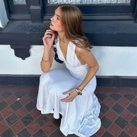 Langes Kleid mit Kreuzausschnitt und Tupfenmuster - Helena