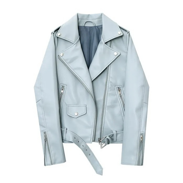 Biker-Lederjacke mit Reißverschlüssen und Gürtel