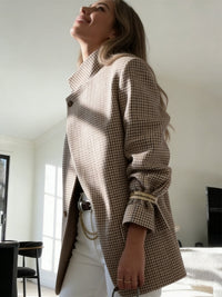 Blazer mit Karomuster, Stehkragen und lockerer Passform