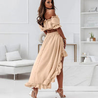 Elenaya - Schulterfreies Rüschenkleid mit High-Low-Saum