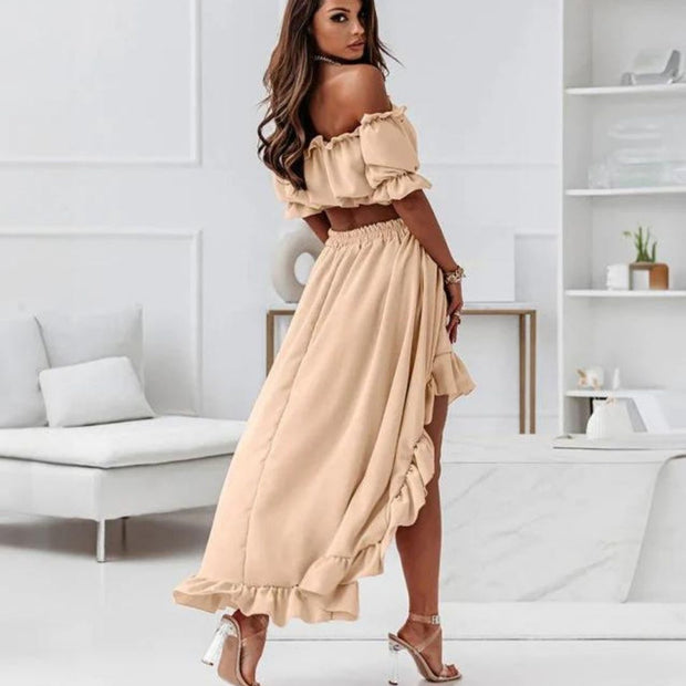 Elenaya - Schulterfreies Rüschenkleid mit High-Low-Saum