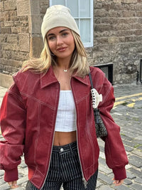 Oversize-Lederjacke mit lässiger Optik
