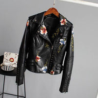 Lederjacke mit Blumenstickerei